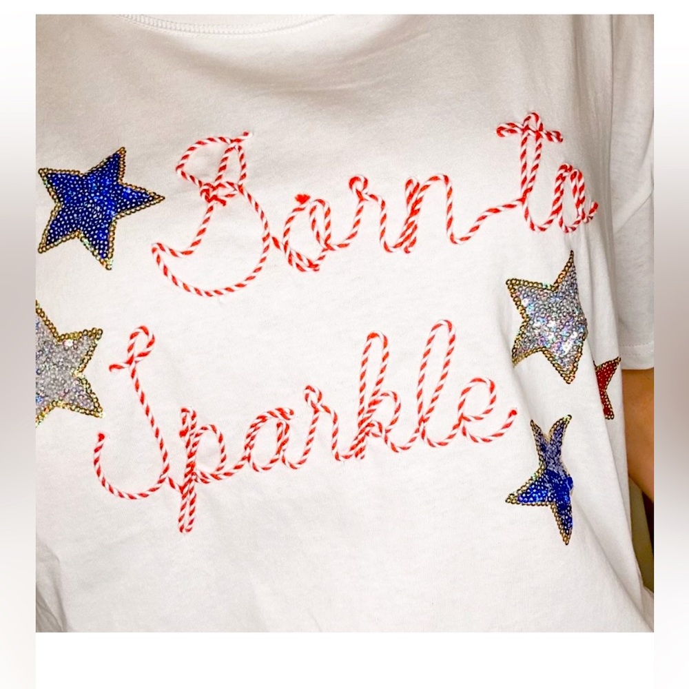 New! Women's White 'Born to Sparkle' Short Sleeve Tee size small